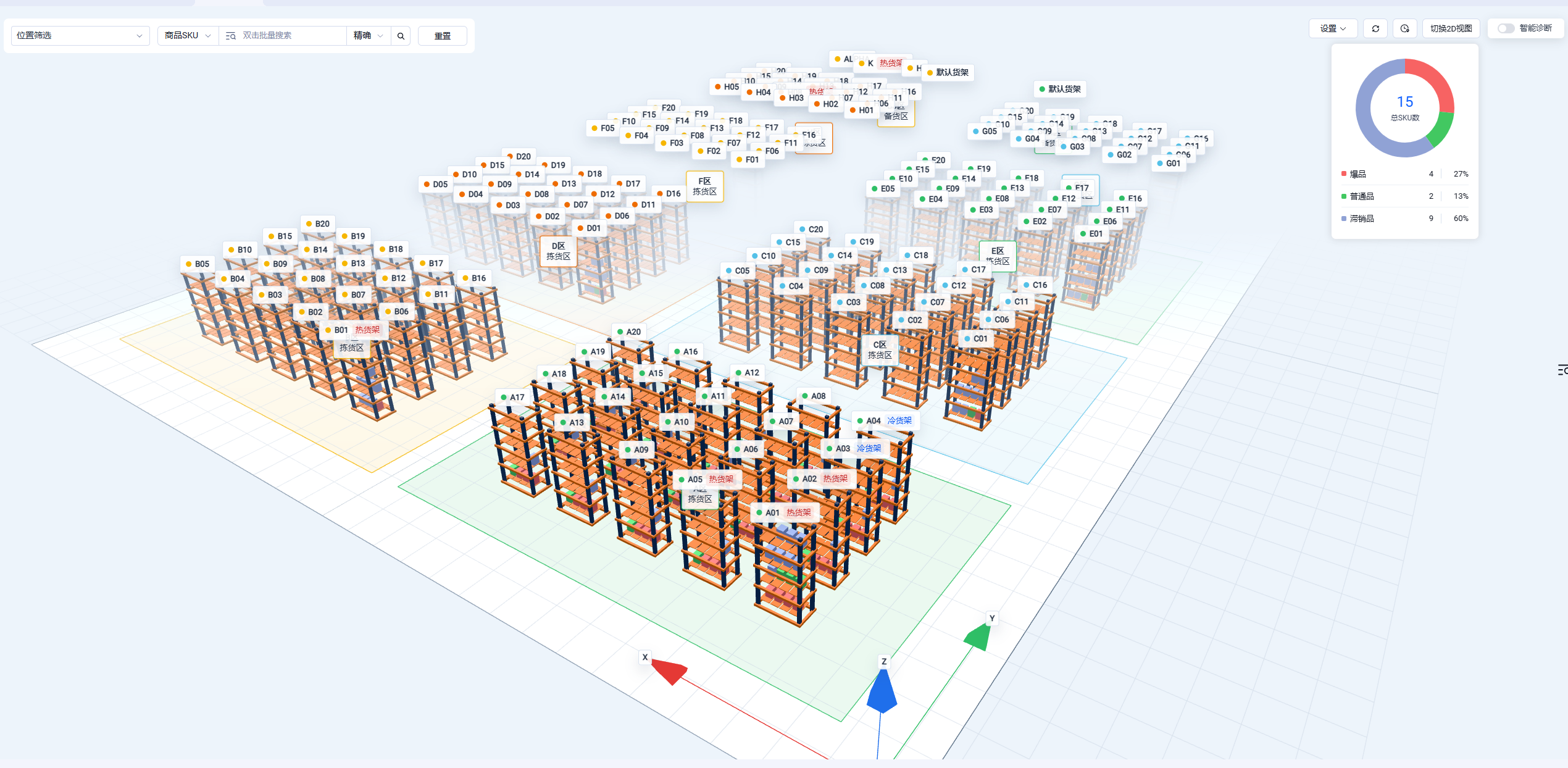 极风海外仓系统：3D可视化库内热力图，大型海外仓的仓内布局管理神器！